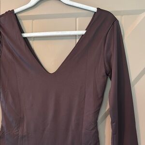 Brown V-Neck Long Sleeve bodysuit